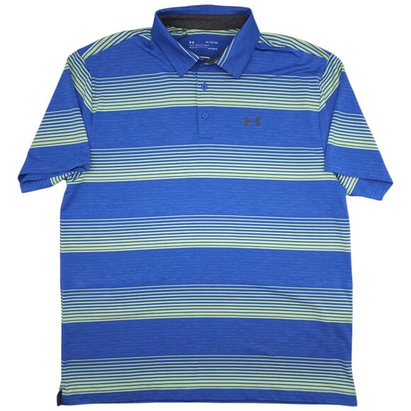 Under Armour Other - Under Armour Golf Polo Mens XL Blue Green Stripes Loose Fit Heatgear Performance